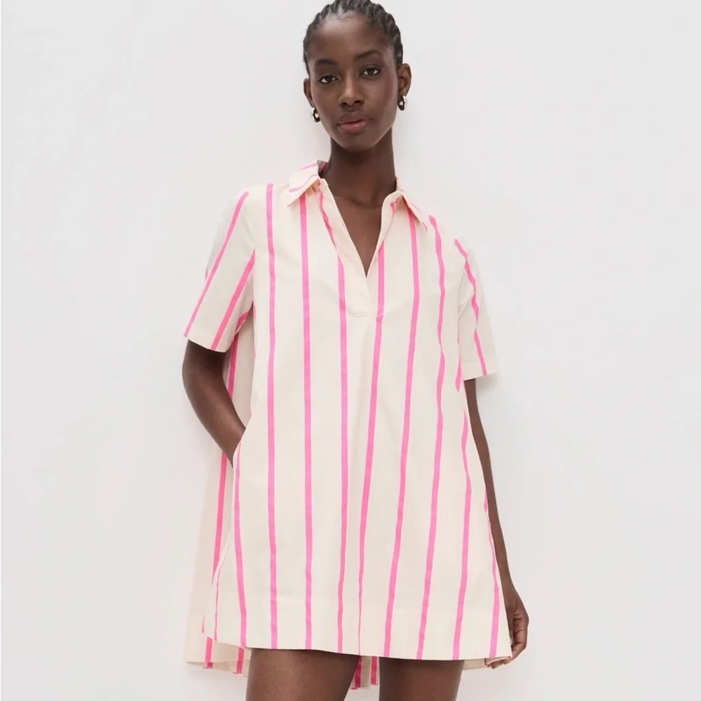 NWT English Factory Woman’s Button Down Shirt with Pink and Cream Stripes - Picture 7 of 8